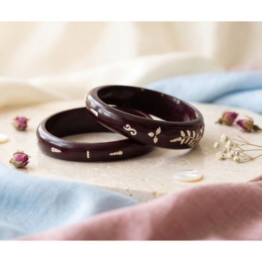 Elegant Scarlet Lac Bangles | Floral Inlay Bangle Set