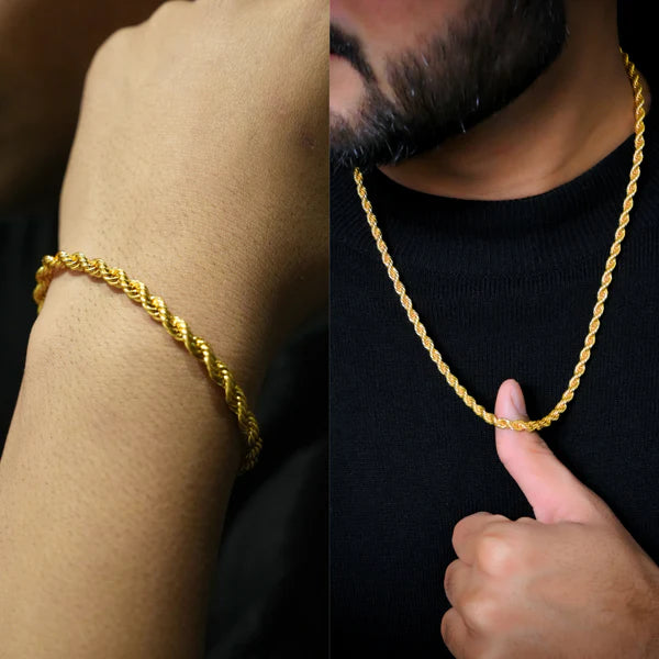 Luxury Gold Rope Chain Necklace & Bracelet Combo Set