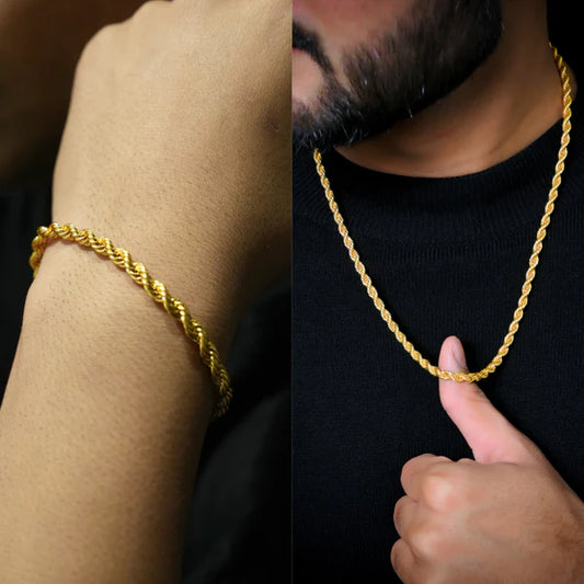 Luxury Gold Rope Chain Necklace & Bracelet Combo Set