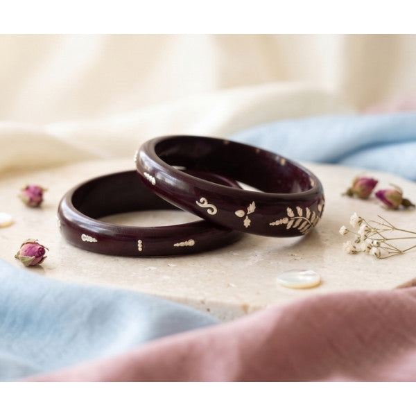 Elegant Scarlet Lac Bangles | Floral Inlay Bangle Set