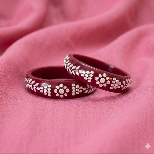 Midnight Silver Inlay Couple pola bangels